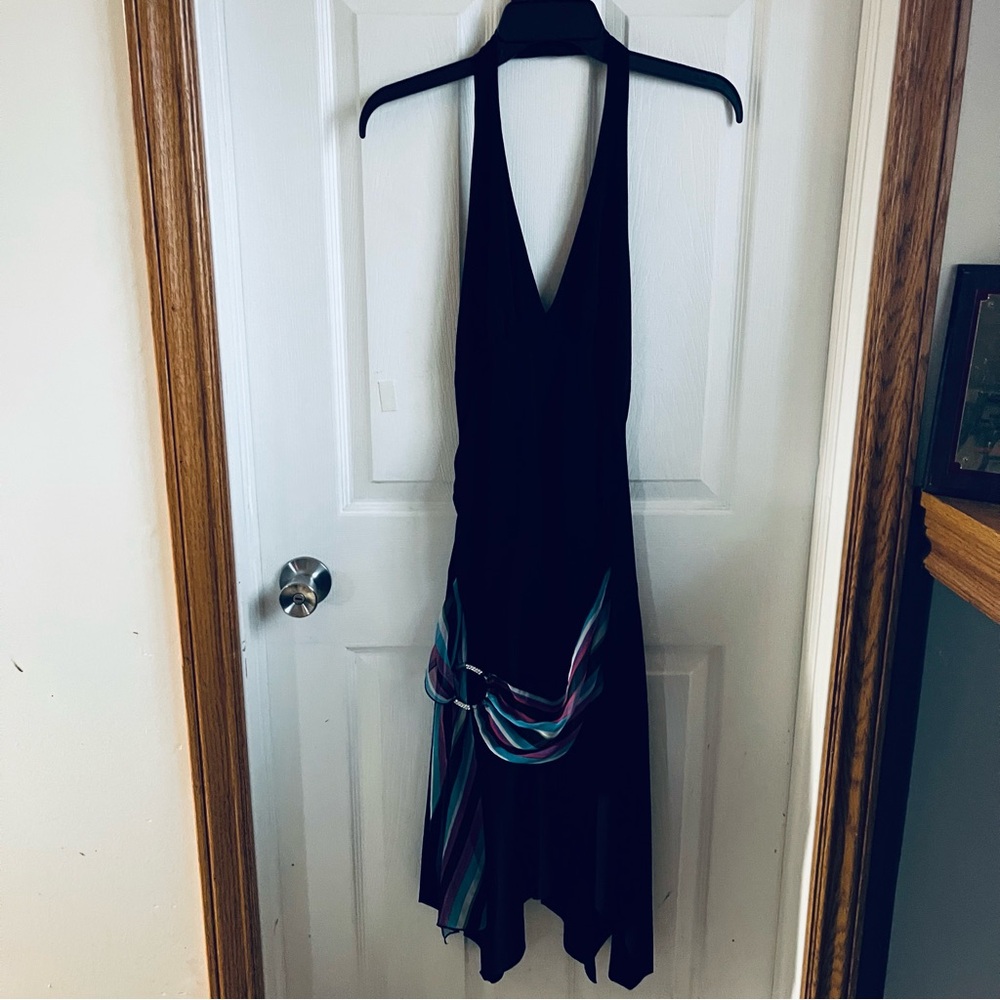 VENUS Black Asymmetrical Dress with Multicolor Detail